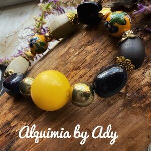 Blue chunky sandstone statement bracelet /colorful